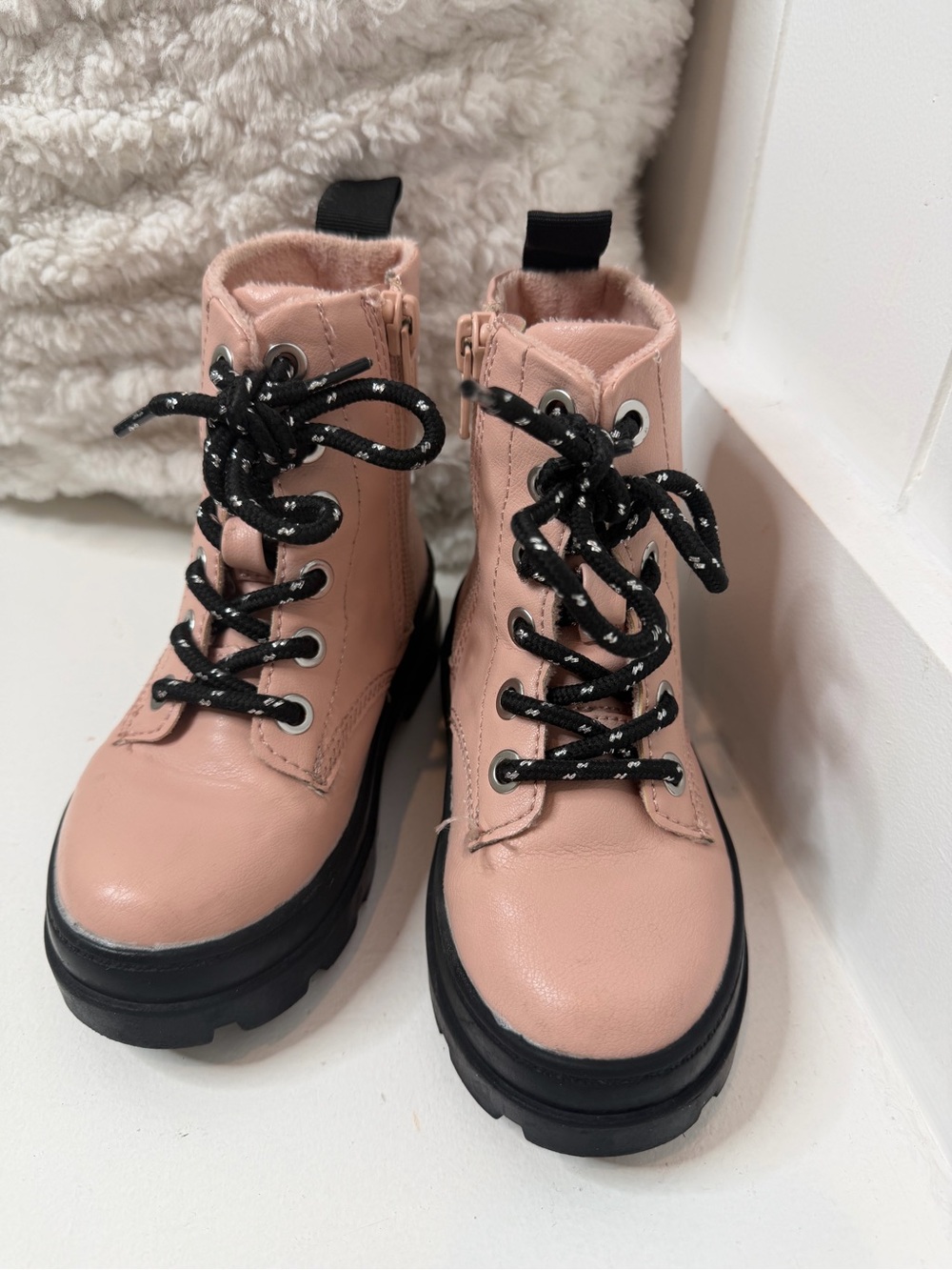 H&M Pink Combat Boots with Black Soles and Laces